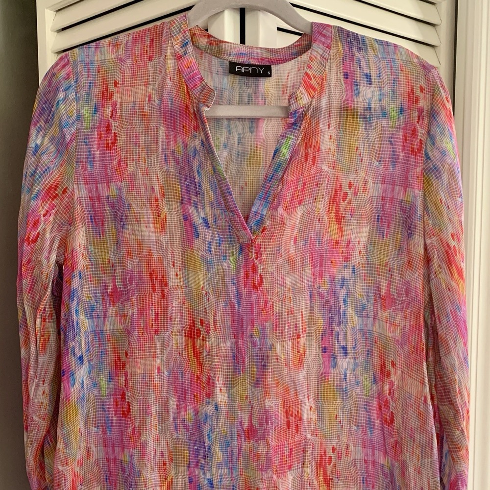 APNY Womens Tunic Dress Top Size Small Multicolor Cupro‎ Psychedelic Boho Sheer